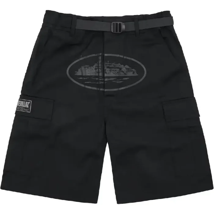 Corteiz Alcatraz Cargo Shorts in Triple Black