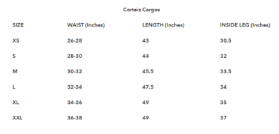 Corteiz Cargos Size Guide